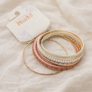 Mudd Y2K Pink Gold & White 8-Piece Bangle Bracelet Set | Kohl’s